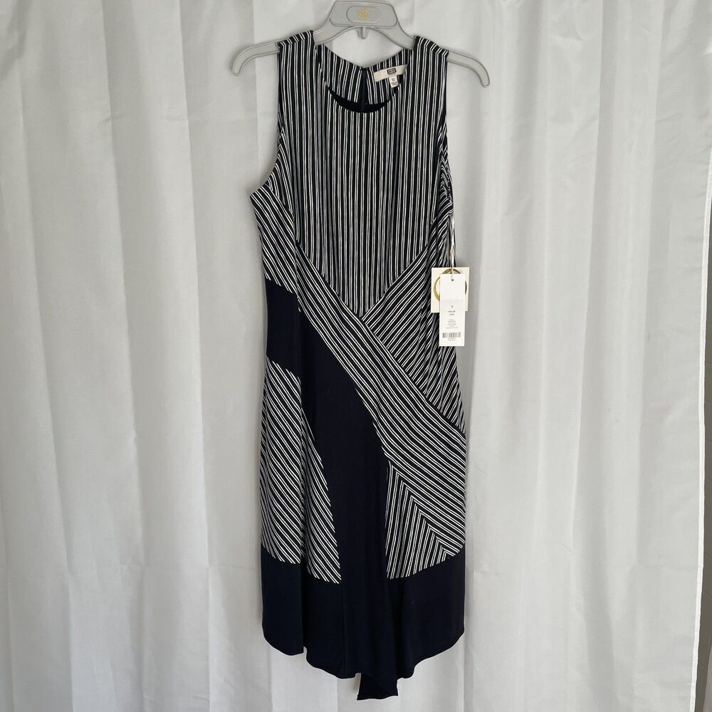 Etcetera Navy Blue Striped Sleeveless Highline Dress (NWT)